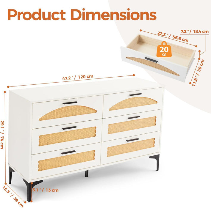 Six Drawer White Dresser With Industrial Stainless