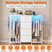 49.2“W Dresser with 2 Hanging Racks, 5 Drawers Dresser with LED Lights & Charging Station, Dressers TV Stand with Clothes Rack, Shoe Racks and Side Hooks, Chest of Drawers for Bedroom, White