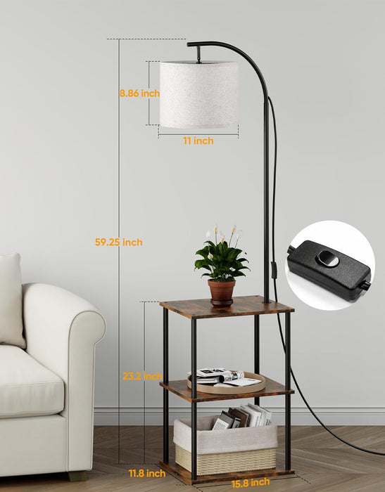 Floor Lamp with Table, Night Stand with Lamp, Narrow Side Table with 3CCT LED Bulb, Small Coffee Table, Modern End Table with Storage Shelves for Living Room Bedroom Home Décor
