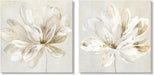 2 Pcs Beige and Gold Flower Wall Art Blooming Flower Abstract Floral Artwork Canvas Print Poster for Living Room Bedroom Office Wall Decor 24"X24"