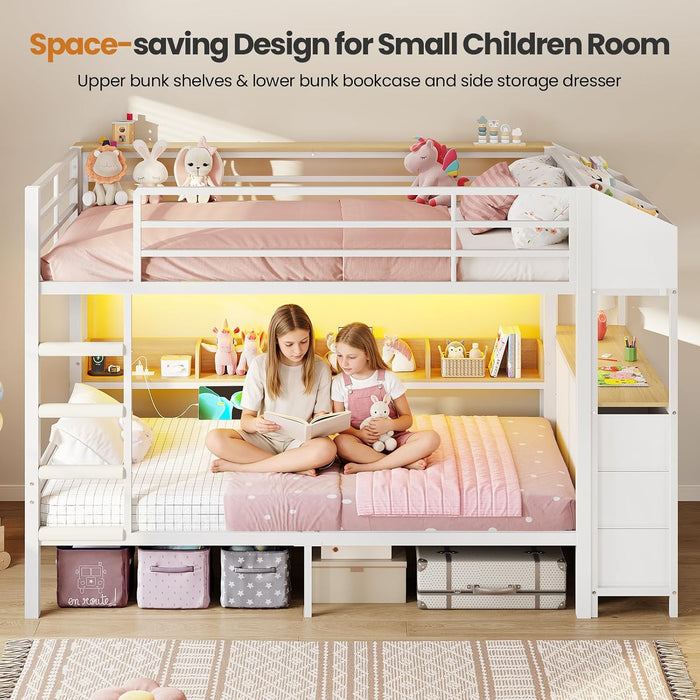 White Twin Over Twin Bunk Bed IndustrialStorageDrawers