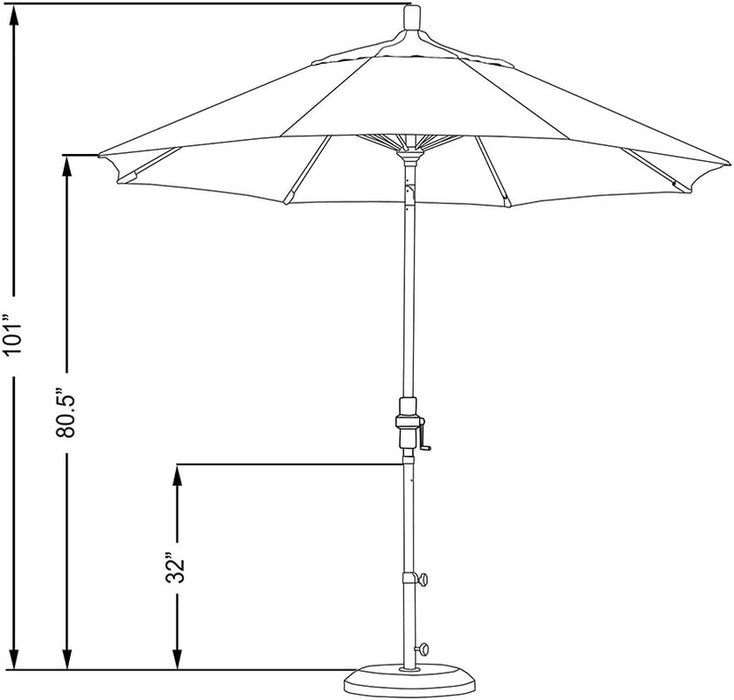 9' round Aluminum Pole Fiberglass Rib Market Umbrella, Crank Lift, Collar Tilt, White Pole, White Olefin