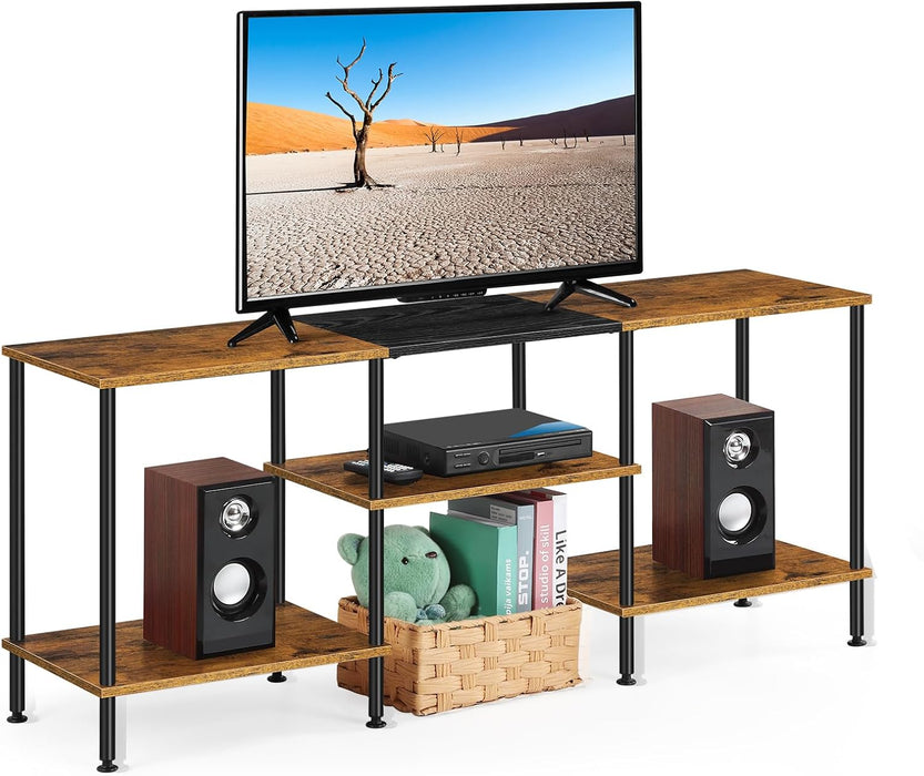 Industrial TV Stand with Storage for 50 Inch TV Rustic TV Cabinet with Open Storage Shelf Small Entertainment Center Wood Console Table with Metal round Tubes for Living Room Bedroom, Brown, 45 Inches