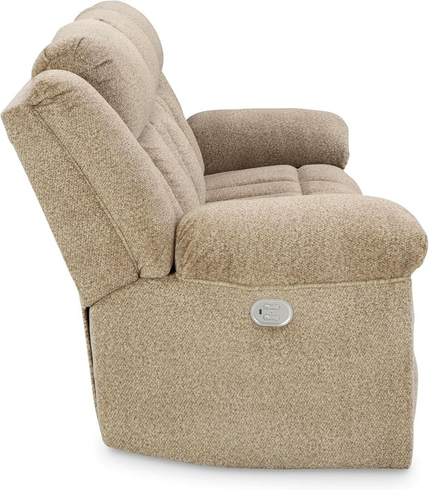 Tip-Off Classic Wall Hugger Power Reclining Sofa with Adjustable Headrest and USB Ports, Light Brown