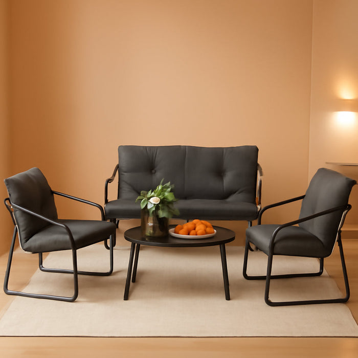 4 Piece Patio Conversation Set, Outdoor Furniture Set with Glass Coffee Table & Comfortable Cushion, All-Weather Cushioned Seating for Garden, Backyard, Porch, Grey