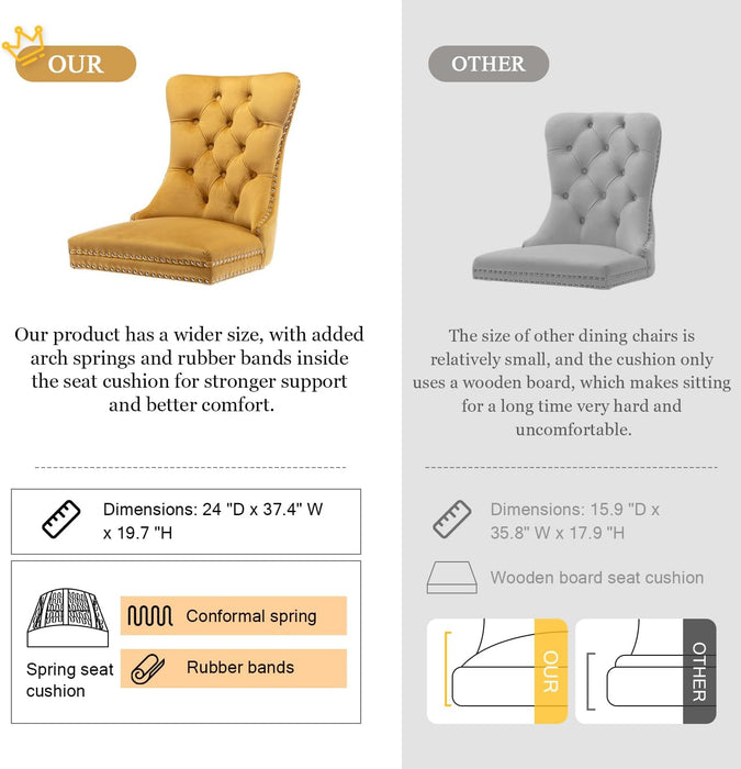 Velvet Dining Chairs Set of 4, Tufted Upholstered Dining Chairs with Nailhead Back and Ring Pull Trim, Solid Wood Dining Chairs for Kitchen/Bedroom/Dining Room (Gold)