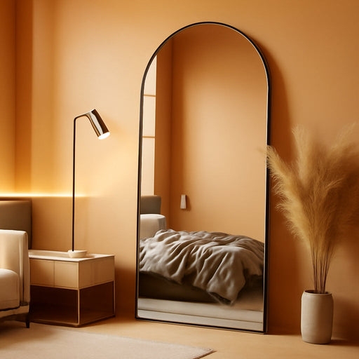 Floor Mirror, Oversized Full Length Mirror, Arched Mirror, Large Standing Mirror, Tall Mirror, Wall Mounted, Freestanding, Giant Mirror, 68"×26", Aluminum Frame - Black