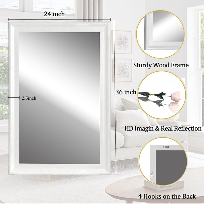 White Wood Wall Mirror for Bathroom,Rectangle Rustic 24 X 36 Inch Hanging Vanity Mirrors with Wooden Frame for Living Room,Bedroom,Entryway (24X36 Inch, White)