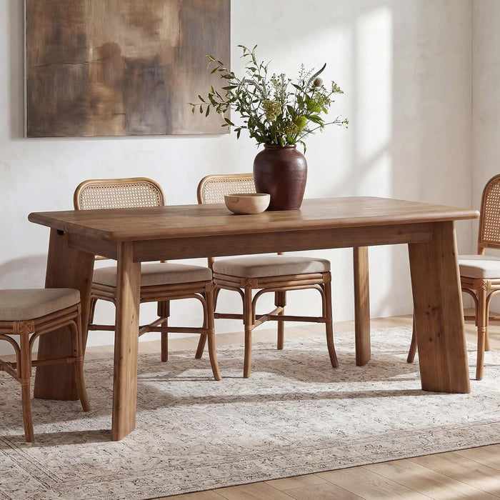 Solid Wood Dining Table for 4-6 People, 63 Inches Dining Room Table, Vintage Rectangle Kitchen Table with Leaning Legs, Dinner Tables for Dining Room Living Room, Easy Assembly, Chestnut