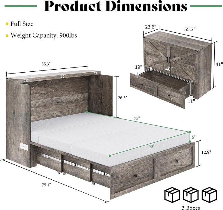 FullSize Murphy Bed Cabinet With Premium MemoryFoam