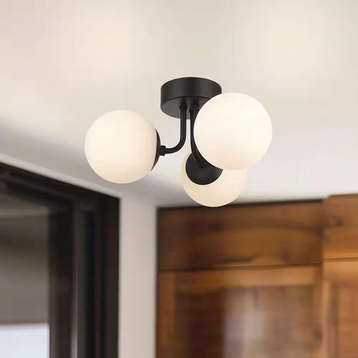 16 In. 3-Light Black Flush Mount Ceiling Light with Glass Globe Shades