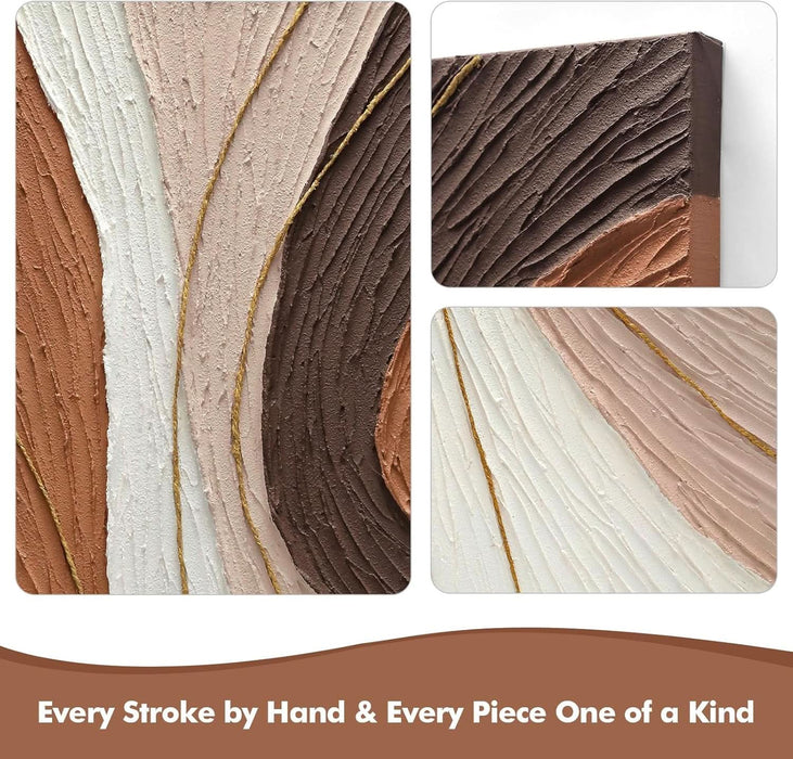 Hand-Painted Thick Textured 3D Curve in Plaster Abstract Neutral Wall Art, Contemporary Minimalist Canvas Oil Painting Wall Decor,Home Decorative Art Painting