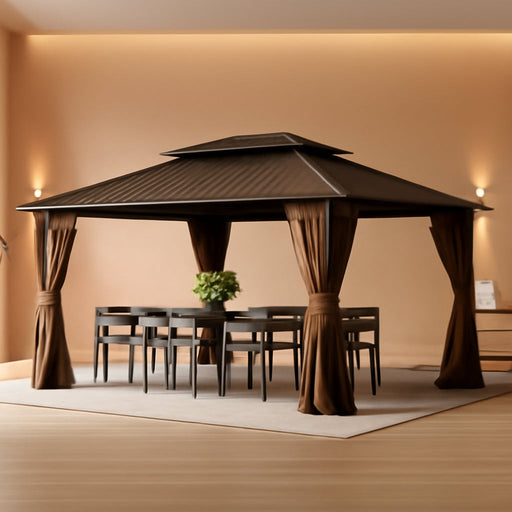 Domi 10x14 EspressoBrown All Weather Gazebo OutdoorPatio