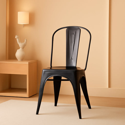 Metal Dining Chair Farmhouse Tolix Style for Kitchen Dining Room Café Restaurant Bistro Patio, 18 Inch, Stackable, Waterproof Indoor/Outdoor (Sets of 4) (Black with Wood Padding)