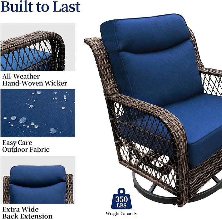 3 Pieces Outdoor Swivel Rocker Chairs with Rattan Side Table