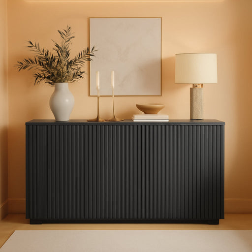 Buffet Cabinet with Storage Accent Sideboard with 4 Doors 66.3" Wide Fluted Credenza Modern Buffet Table Media Console Cabinet Entryway Cabinets for Living Room Kitchen Dining Room Hallway