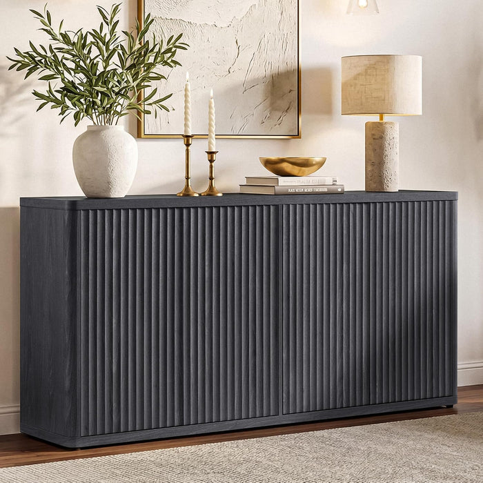 Buffet Cabinet with Storage Accent Sideboard with 4 Doors 66.3" Wide Fluted Credenza Modern Buffet Table Media Console Cabinet Entryway Cabinets for Living Room Kitchen Dining Room Hallway