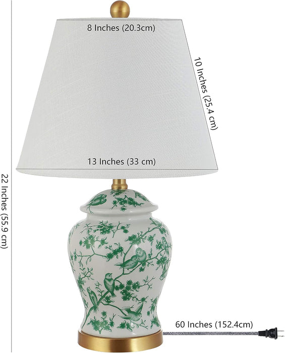 Penelope Ginger Jar 22" LED Table Lamp, White/Green