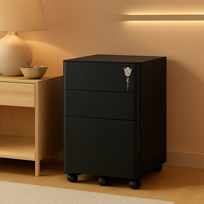 3-Drawer Vertical File Cabinet, Mobile Filing Cabinet with Lockable, Pre-Assembled Compact Slim File Cabinet, Portable Office Storage for A4/Letter/Legal Documents (Black)
