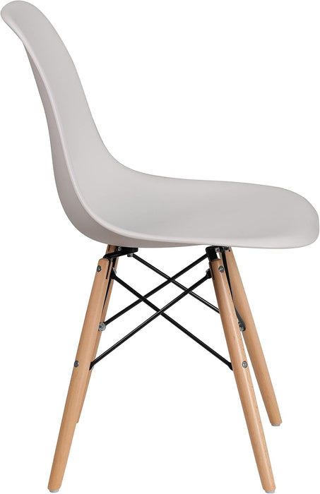 Elon Series Plastic Modern Dining Chair with Wooden Legs, Mid-Century Modern Accent Chair for Dining Rooms and Offices, White