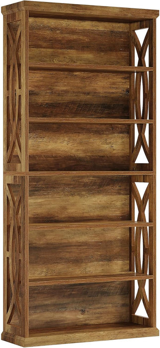 Rustic Brown Six Tier Freestanding Bookshelf Office