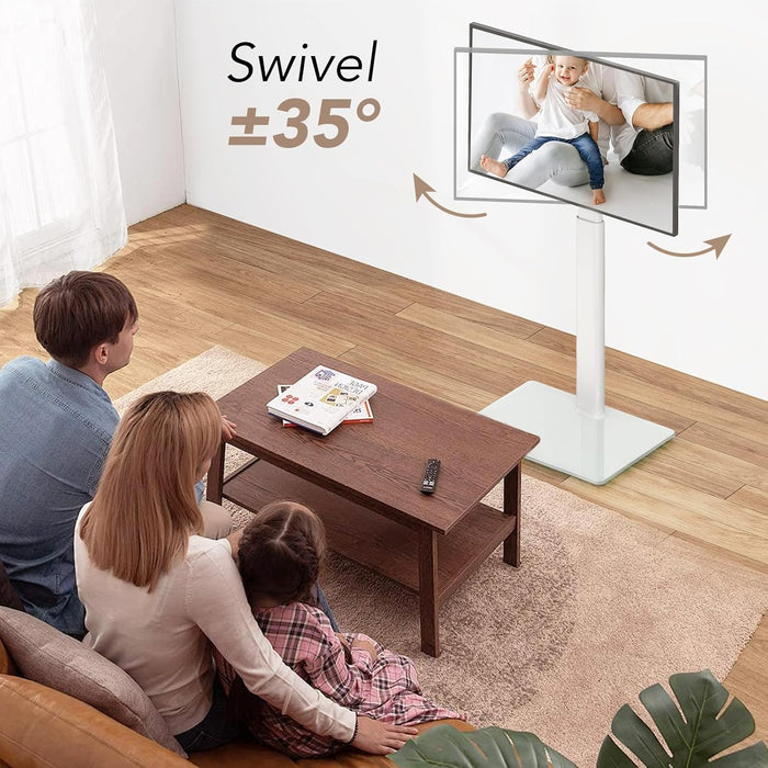 Universal Floor TV Stand with Mount 70 Degree Swivel 9 Level Height Adjustable and Space Saving Design for Most 27 to 65 Inch LCD, LED OLED Tvs, Perfect for Corner & Bedroom White AX1006TW