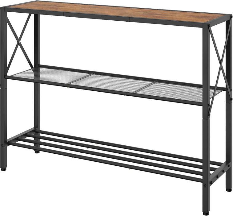 Industrial Console Table, 3 Tier Entryway Table, Hallway Table, Narrow Sofa Table with Shelves, Entrance Table for Entryway, Living Room, Foyer, Hallway, Office, Rustic Brown&Black