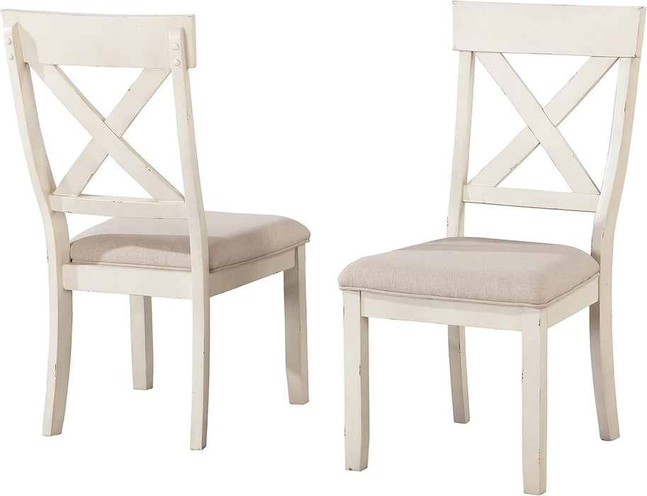 Prato Wood Cross Back Upholstered Dining Chairs, Set of 2, Antique White and Tan