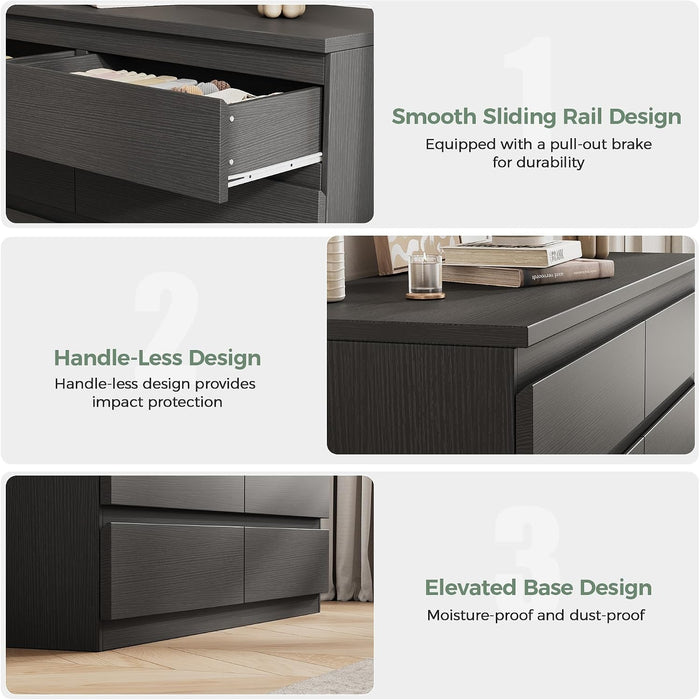 Modern 8 Drawer Dresser, Black