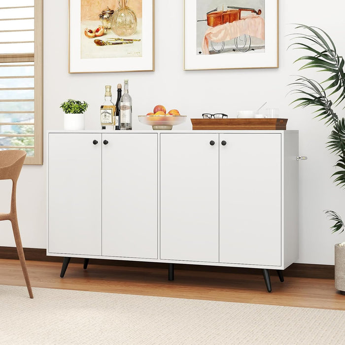 Sideboard Buffet Cabinet, 50’’ Accent Kitchen Storage Cabinet with 4-Door & 5-Position Adjustable Shelves, Modern White Sideboard with 5 Support Legs, Buffet Table for Coffee Bar, Living Room