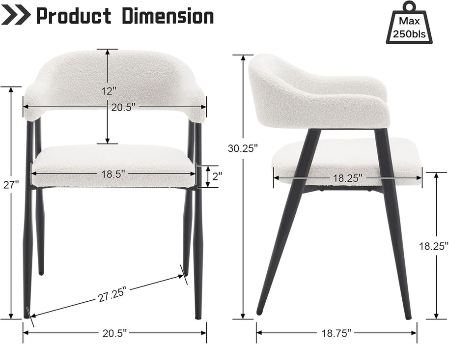 Modern Dining Room Arm Chairs Set of 4, Faux Sherpa Boucle Upholstered Barrel Dining Chairs with Arms Mid-Century White Accent Chair with Metal Legs, Open-Back Kitchen Side Chair for Living Room