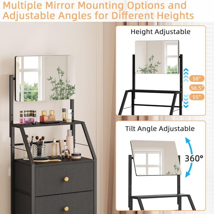 Black Dresser With Adjustable Mirror For Smallspace