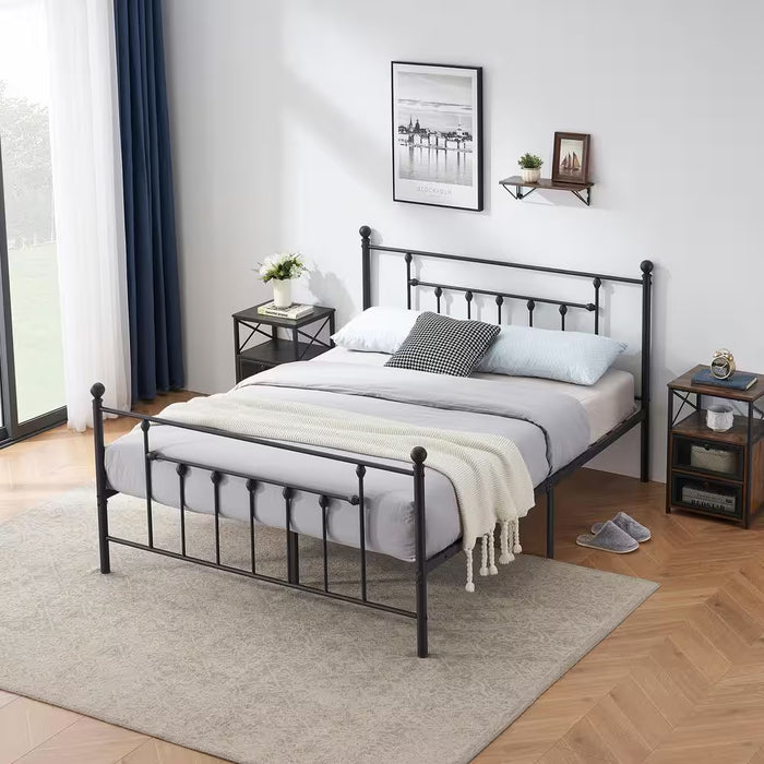 54 In. W Black Full Size Bed Frame, Heavy Duty Metal Platform, Premium Steel Slat with Headboard and Footboard