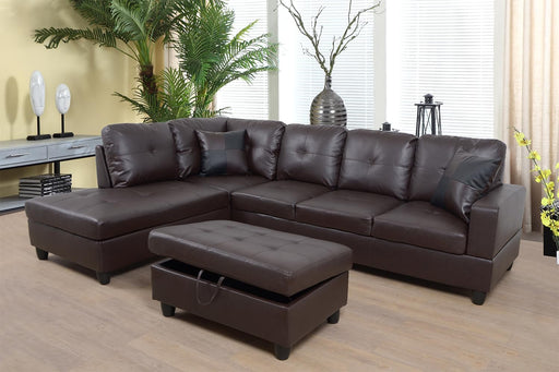 Brown Leather Sectional Couch for Living Room Set,Sectional Sofa L Shape Couch with Storage Ottoman/Brown Faux Leather/Facing Left Chaise