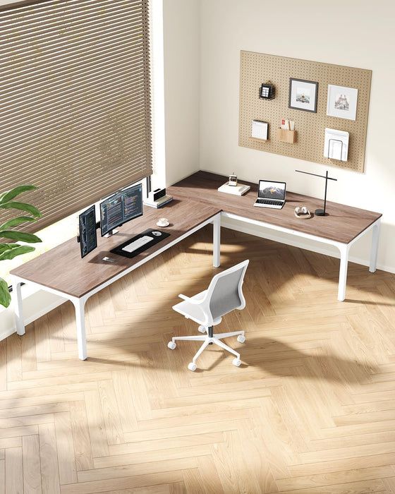 Two Person Desk, 78.7 Inches Extra Long Computer Desk, Wooden Large Office Desks with Strong Metal Legs, Double Desk for 2 People, Writing Study Table for Home Office, Oak & White