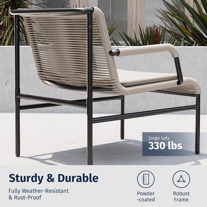 3-Piece Patio Furniture Set, Outdoor Bistro Set with PE Rattan Wicker Wide Chairs, Soft Pads & Coffee Table, Modern All-Weather Wicker Patio Set for Garden and Porch, Creamy Apricot