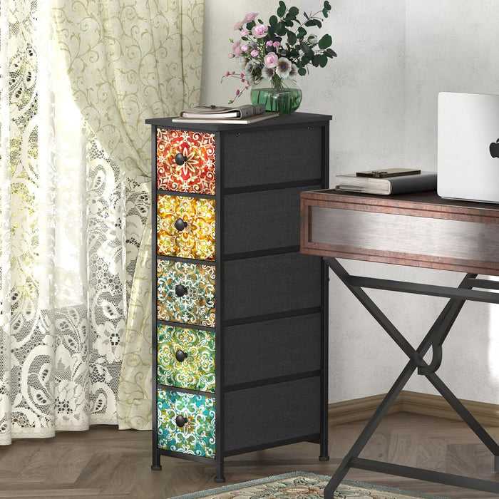 Retro Skinny Dresser With Fabric Drawers NarrowStorage