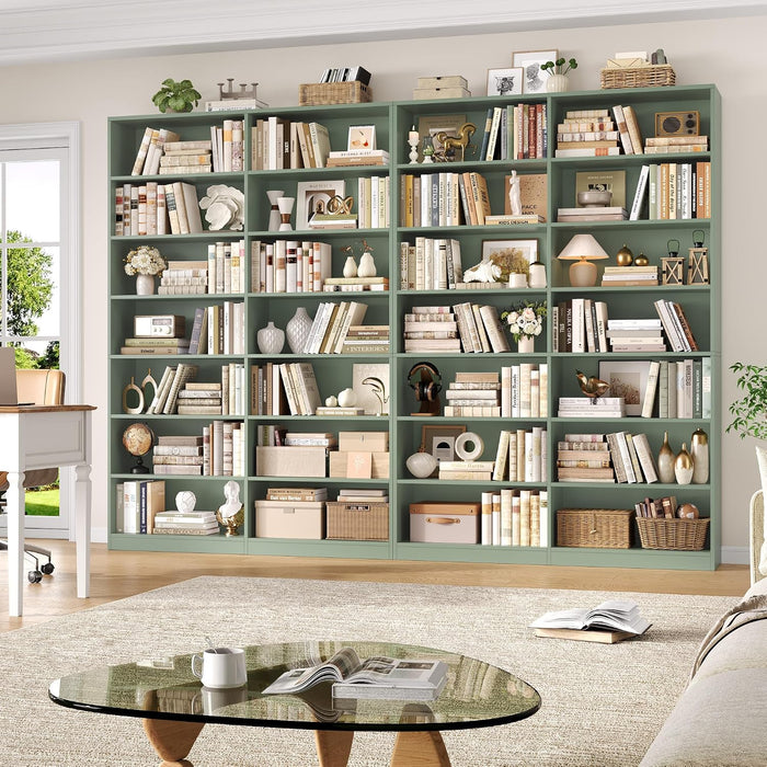 83.7" Tall Bookshelf and Bookcase,7-Tier Double Bookshelves Green