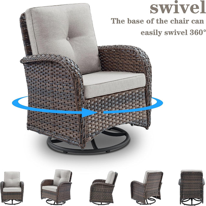 Patio Furniture Swivel Glider PE Wicker Chairs, Outdoor Swivel Rocker Seating with Cushions for Porch Deck Balcony, Brown/Beige