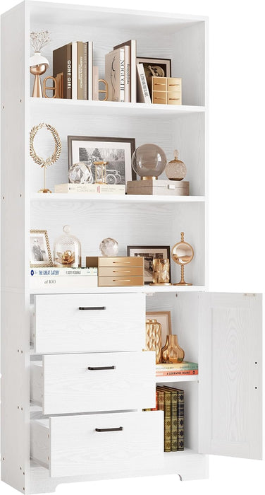 71In Tall BookshelfStorageUnit With Doors And Drawers