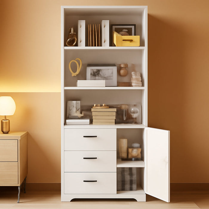 71In Tall BookshelfStorageUnit With Doors And Drawers