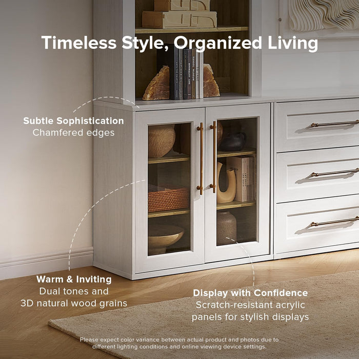 Blake Storage Cabinet, Small Modular Accent Display Sideboard Buffet Cabinet with Storage, Media Console Credenza, for Kitchen, Coffee Bar, Pantry, Living Room (White Oak Acrylic, Single)