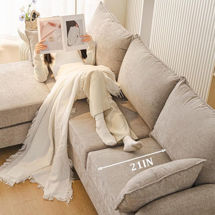 EightySixInchLength L Shaped Elegant Sectional Sofa Khaki