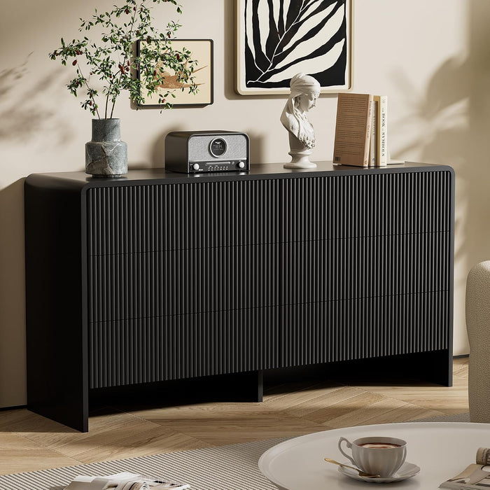 Black 6 Drawer Dresser for Bedroom, 55.1" Wide Chest of Drawers