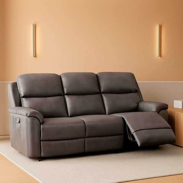 Faux Leather Manual Reclining Sofa,3 Seat Recliner Couch Sofa with Overstuffed Arms and Back,Manual Recliner Sofa Set with Concealed Cup Holders for Living Room,Grey