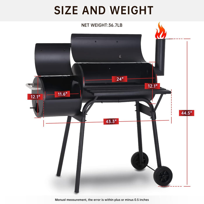 Charcoal Grills Outdoor Barbecue Grill Offset Smoker Portable BBQ Grill with Wheels for Backyard Camping Picnics