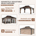 12x16 Brown Gazebo Polycarbonate Roof Aluminum Frame