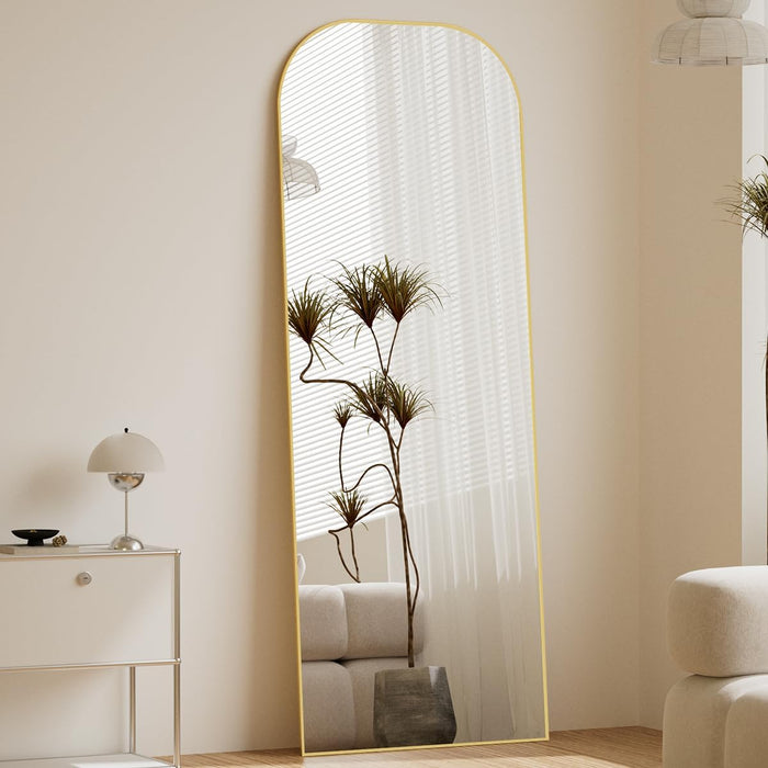 Full Length Mirror, 56"X21" Mirror Full Length with Stand, Gold Domed Top Square-Edged Floor Mirror with Aluminum Alloy Frame for Bedroom Living Room
