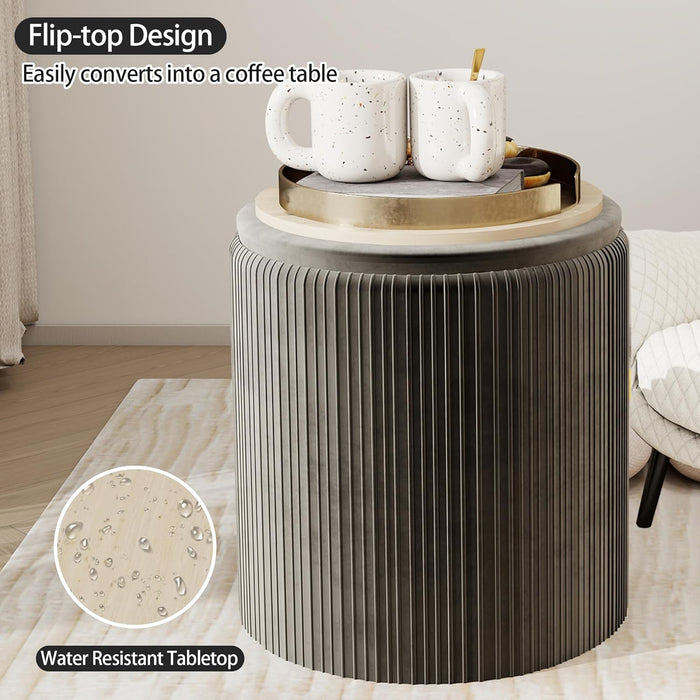 round Ottoman with Storage Set of 2, Velvet Nesting Ottoman for Living Room,Bedroom,Dorm,Rv, Flip-Up Lid Coffee Table, Upholstered Makeup Vanity Stool,Multifunctional Foot Rest 330Lbs Load Black