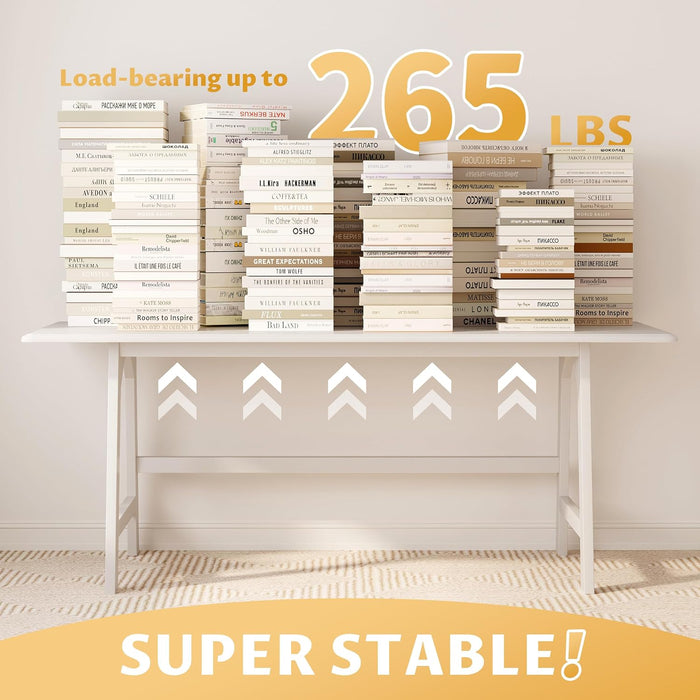 Solid Wood Writing Table - 48" W Minimalist PC Computer Desk, White